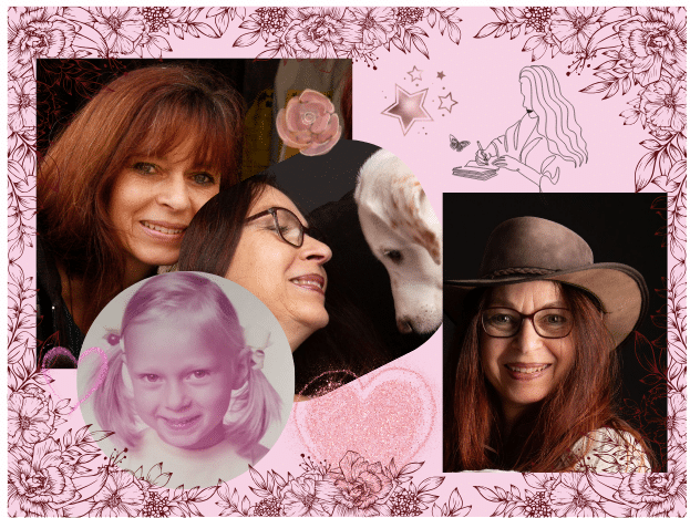 Collage in rosa 4 Bilder von Babs mit Blumenrand